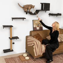 Load image into Gallery viewer, FUKUMARU Cat Shelves, 4 in 1 Large Cat Furniture Set, Wooden Climbing Wall with Scratching Post for 16 Inch Drywall - Grey
