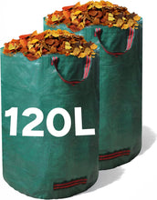 Load image into Gallery viewer, Garden Waste Bags Heavy Duty Reusable Sacks with Handles Set of 2 with gloves 120L
