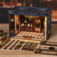 Load image into Gallery viewer, Book Nook Kit-Custom Suit(Golden Section Line)-Tailor Shop Dollhouse,DIY Miniature House 3D Wooden Puzzle with LED Lights,Bookshelf Decor Craft Kit for Adult and Teen,Perfect Home Decor&amp;Gift

