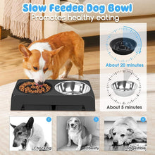Load image into Gallery viewer, Elevated Raised Slow Feeder Bowls, 4 Height Adjustable Stand with Stainless Steel Water Bowl and Non-Slip Food Bowls for Large Medium Small Dogs and Pets (Black)
