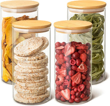 Load image into Gallery viewer, Praknu Glass Storage Jars - Set of 4 Jars With Lid - Airtight Bamboo Lids - 1200
