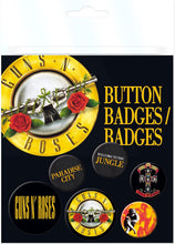 Load image into Gallery viewer, GB eye Guns N Roses Lyrics and Logos 6 Badge Pack COLLECTABLES
