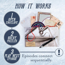 Load image into Gallery viewer, The Shackleton Series, Interactive Puzzle Adventure, replayable, ages 10+, 1-4 players, 1-2 hours per Episode, 6 Episodes inside, 9+ hours of play, Complete Series.
