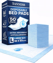Load image into Gallery viewer, TANNESS 50 x Disposable Bed Pads - 90x60cm Pads Women and Men - Waterproof Sheet, Bed Wetting Mats - Disposable Changing Mats Baby
