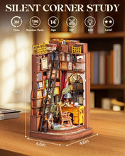 Load image into Gallery viewer, Rolife Book Nook Kits for Adults，Silent Corner Study for Beginners Dollhouse for Bookshelf Decor, 3D Puzzles Christmas Birthday Gift for Teens and Lovers
