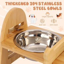 Load image into Gallery viewer, Raised Dog Cat Rabbit Bowl with Stand, Elevated 6-Level 6~15 cm Adjustable Height, Bamboo Pet Feeding Station with 304 Stainless Steel Bowls for Dogs Cats Rabbits and Other Pets
