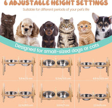 Load image into Gallery viewer, Raised Dog Cat Rabbit Bowl with Stand, Elevated 6-Level 6~15 cm Adjustable Height, Bamboo Pet Feeding Station with 304 Stainless Steel Bowls for Dogs Cats Rabbits and Other Pets
