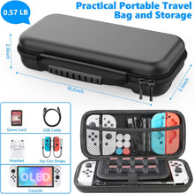 Load image into Gallery viewer, HEYSTOP Switch OLED Case Kit Compatible with Nintendo Switch OLED Accessories Kit Protector Case Carrying Case for Nintendo Switch OLED with Tempered glass Screen Protector and 6 Pcs Thumb Caps,Black
