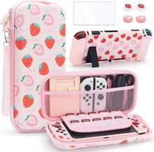 Load image into Gallery viewer, Large Switch Case Compatible with Nintendo Switch with Dockable Protective Cover, Cute Travel Carry Case Bundle Bag Portable Protective Accessories Kit , Strawberry Pink
