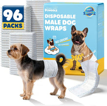 Load image into Gallery viewer, Powools Male Dog Nappies - 96 Count Disposable Dog Nappies Male with Wetness Indicator, Leakproof &amp; Comfortable, Highly Absorbent Belly Bands for Training, Incontinence &amp; Travel, Small
