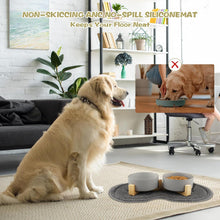 Load image into Gallery viewer, Ceramic Dog Bowl, 400ML Double Dog Feeding Bowl, Elevated Dog Bowl with Bamboo Stand and Non-Slip Mat for Small to Medium Dogs (Grey)
