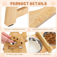 Load image into Gallery viewer, Raised Dog Cat Rabbit Bowl with Stand, Elevated 6-Level 6~15 cm Adjustable Height, Bamboo Pet Feeding Station with 304 Stainless Steel Bowls for Dogs Cats Rabbits and Other Pets
