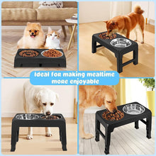 Load image into Gallery viewer, Elevated Raised Slow Feeder Bowls, 4 Height Adjustable Stand with Stainless Steel Water Bowl and Non-Slip Food Bowls for Large Medium Small Dogs and Pets (Black)

