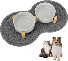 Load image into Gallery viewer, Ceramic Dog Bowl, 400ML Double Dog Feeding Bowl, Elevated Dog Bowl with Bamboo Stand and Non-Slip Mat for Small to Medium Dogs (Grey)
