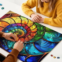 Load image into Gallery viewer, 1000 Piece Jigsaw Puzzle for Adults Dust-Free Thick HD Board Rainbow Design ROSE RAIN Hard Impossible design with letters on back, colorful stained glass spiral art for mindfulness and unique gift idea

