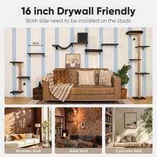 Load image into Gallery viewer, FUKUMARU Cat Shelves, 4 in 1 Large Cat Furniture Set, Wooden Climbing Wall with Scratching Post for 16 Inch Drywall - Grey
