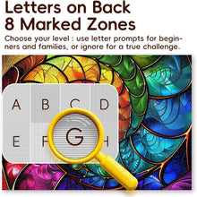 Load image into Gallery viewer, 1000 Piece Jigsaw Puzzle for Adults Dust-Free Thick HD Board Rainbow Design ROSE RAIN Hard Impossible design with letters on back, colorful stained glass spiral art for mindfulness and unique gift idea
