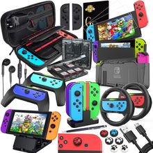 Load image into Gallery viewer, Deruitu Switch Accessories Bundle Compatible with Nintendo Switch, Kit with Carrying Case, Screen Protector, Compact Playstand, Game Case, Joystick Cap, Charging Dock,Steering Wheel (HW-1)
