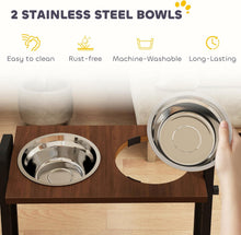 Load image into Gallery viewer, PawHut Raised Dog Bowls with Stand 4 Heights Adjustable Large Breeds Brown
