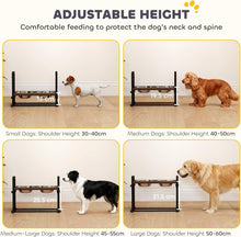 Load image into Gallery viewer, PawHut Raised Dog Bowls with Stand 4 Heights Adjustable Large Breeds Brown
