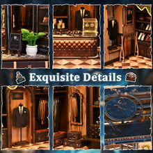 Load image into Gallery viewer, Book Nook Kit-Custom Suit(Golden Section Line)-Tailor Shop Dollhouse,DIY Miniature House 3D Wooden Puzzle with LED Lights,Bookshelf Decor Craft Kit for Adult and Teen,Perfect Home Decor&amp;Gift
