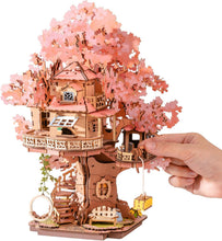 Load image into Gallery viewer, Rolife 3D Puzzle Sakura Tree House, Wooden Puzzles for Adults 535-Piece Snap-Fit Craft Model Building Kit with Shimmering Cherry Blossoms Decorative Display for Crafters Home Decor
