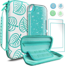 Load image into Gallery viewer, TIKOdirect Carrying Case for Switch lite, Shockproof Portable Travel Bag with Glitter Galaxy case, Screen Protectors and Cute Leaf Thumb Grips Caps, Leaf Green
