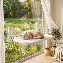 Load image into Gallery viewer, PEFUNY Cordless Folding Cat Window Perch, Cat Hammock for Window and Wall, with 4 Suction Cups, Sturdy Setal Frame for Glass Windows and Interior Walls (White Large)
