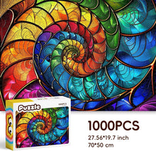 Load image into Gallery viewer, 1000 Piece Jigsaw Puzzle for Adults Dust-Free Thick HD Board Rainbow Design ROSE RAIN Hard Impossible design with letters on back, colorful stained glass spiral art for mindfulness and unique gift idea
