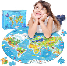Load image into Gallery viewer, World Map Jigsaw Puzzle for Kids (71 pieces puzzle) Round Puzzles for Toddlers
