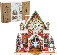 Load image into Gallery viewer, 3D Wooden Puzzle Clock - DIY House Model Kit for Adults to Build, Functional Wall Clock with Moving Pendulum, Wood Craft Hobby Set, Unique Valentine's Day Gift for Him Her
