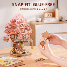 Load image into Gallery viewer, Rolife 3D Puzzle Sakura Tree House, Wooden Puzzles for Adults 535-Piece Snap-Fit Craft Model Building Kit with Shimmering Cherry Blossoms Decorative Display for Crafters Home Decor
