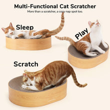 Load image into Gallery viewer, FUKUMARU Cat Scratcher Cardboard Lounge Bed, 2-in-1 Cat Scratch Pad, Oval Cats Scratching Board Indoor, Durable Modern Kitty Scratcher Bowl, Cats Scratch Furniture Protector, Wood Color

