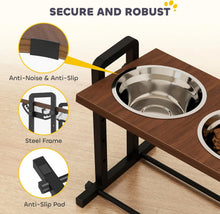 Load image into Gallery viewer, PawHut Raised Dog Bowls with Stand 4 Heights Adjustable Large Breeds Brown

