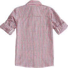 Load image into Gallery viewer, Bienzoe Boys Buttton Up Shirt: Kids Plaid Roll Up Collared Casual Cotton Shirts
