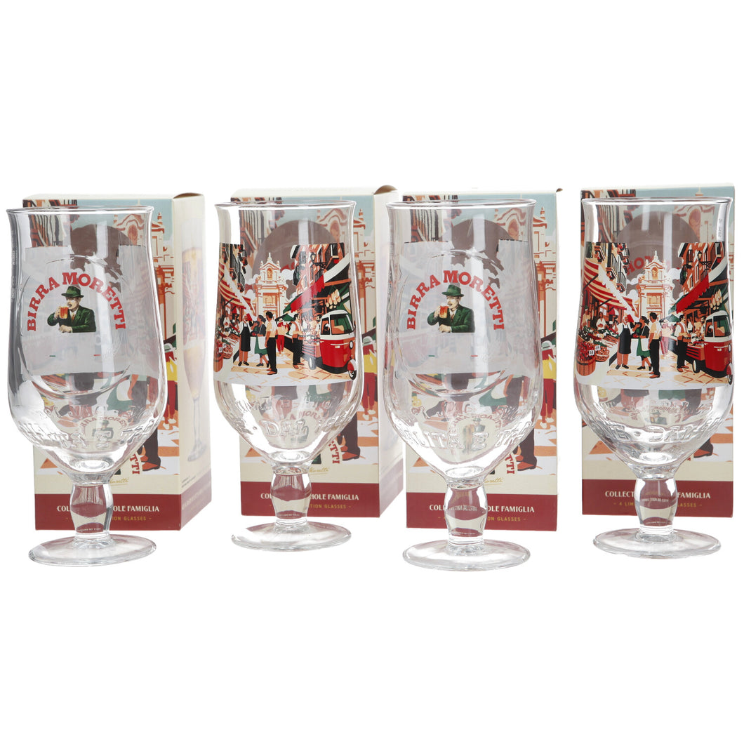 Birra Moretti Ltd edition designs set of 4 pint glasses pub mancave collectable Mercato x 4