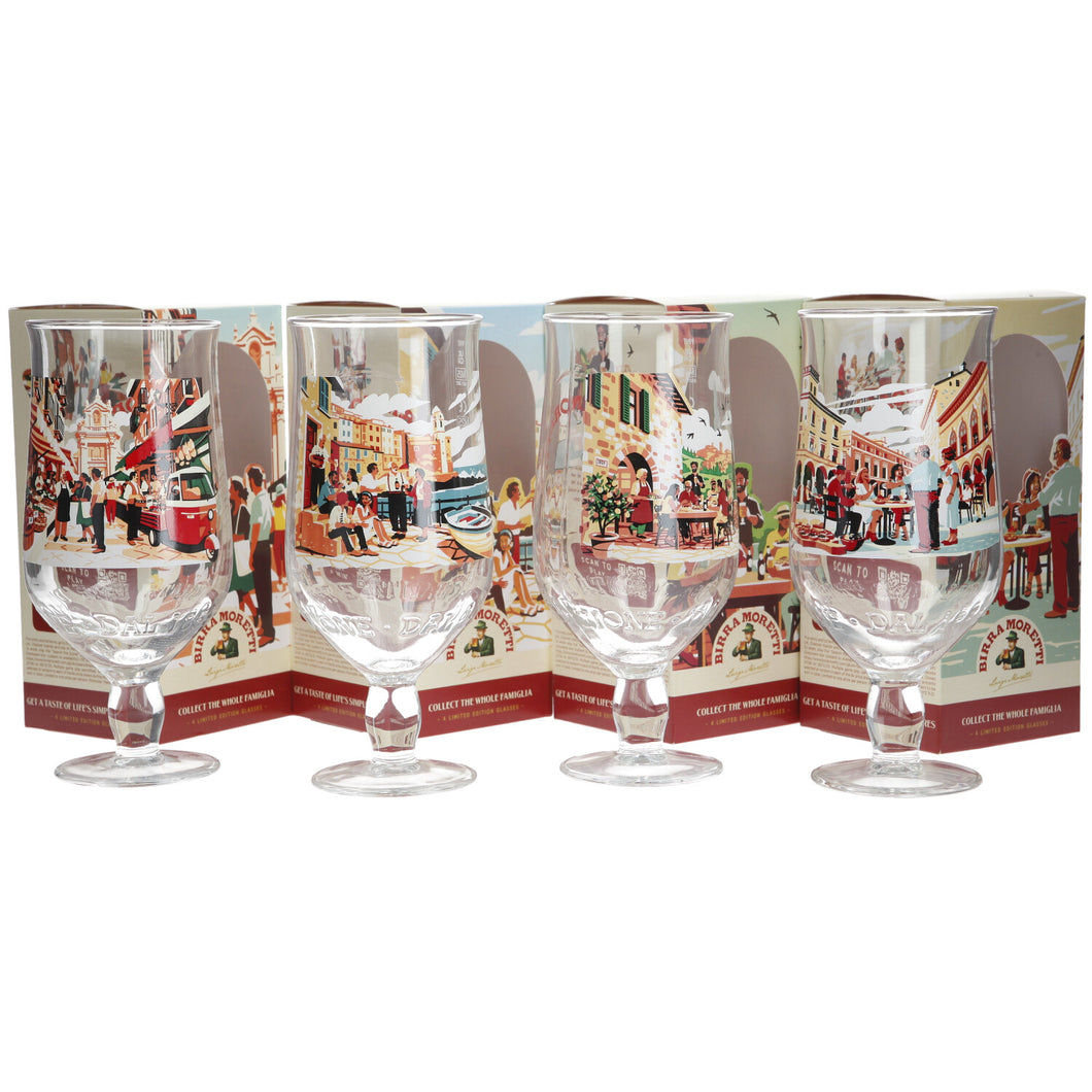 Birra Moretti Ltd edition designs set of 4 pint glasses pub mancave collectable Mixed x 4