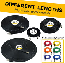 Load image into Gallery viewer, GLS Audio 50ft Mic Cable Patch Cords - XLR Male to XLR Female Black Microphone Cables - 50' Balanced Mike Snake Cord - 2 PACK
