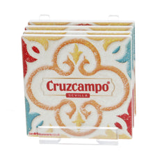 Load image into Gallery viewer, Cruzcampo Coasters ceramic and cork bottom set of 4 collectables mancave bar
