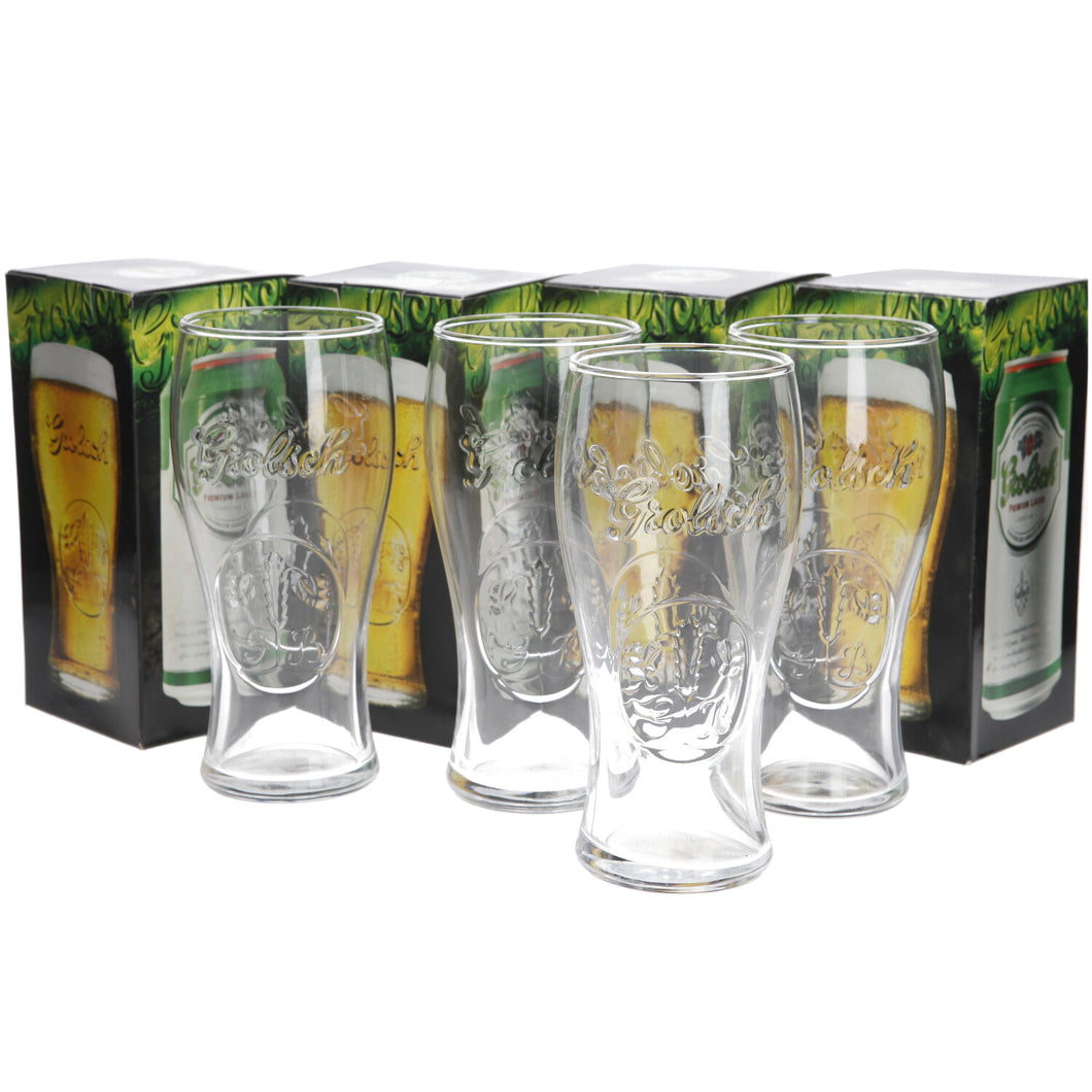 Grolsch pint glasses embossed with crown set of 4 collectables mancave bar party