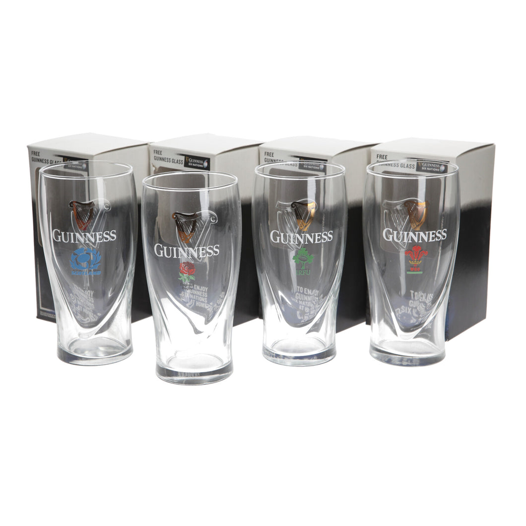 4 x GUINNESS TULIP GLASS SIX 6 NATIONS mixed set 2/3rd of a pint collectables