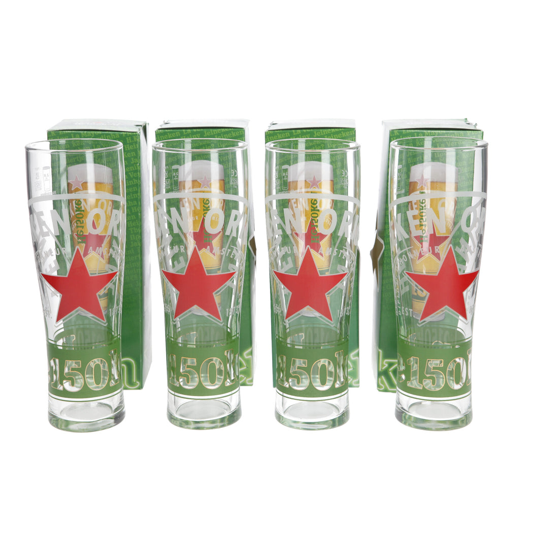 4 X Exclusive Heineken 150th Birthday Pint Glasses, New And Boxed