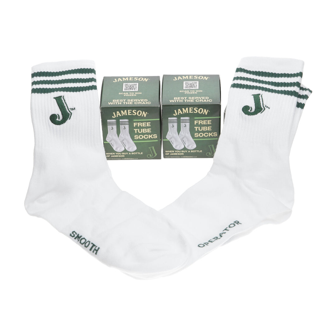 Jameson Irish Whiskey Tube Socks Green & White One Size Brand New 2025 set of 4