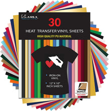 Load image into Gallery viewer, Kassa 30-Piece Heat Transfer Vinyl Sheets | 23 Colors in 12" x 10", Teflon Sheet
