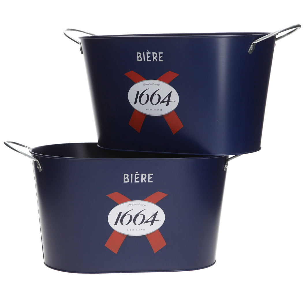 SET OF 2 Kronenbourg 1664 Beer Metal Ice Bucket New 2024 Design Man Cave Bar