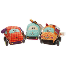 Load image into Gallery viewer, B.Toys Plush Pull Cars squeaky motion soft pack of 3 age 12 months up SET OF 3

