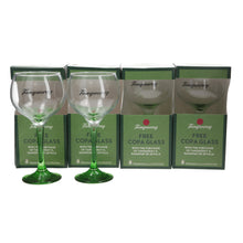 Load image into Gallery viewer, 4 x Tanqueray Gin Large Green Steamed Balloon Glass. BOXED.COLLECTABLES
