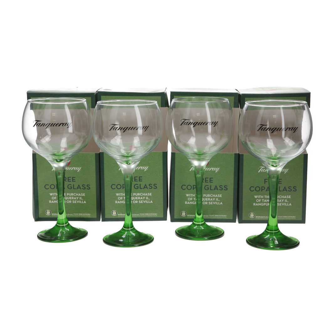 4 x Tanqueray Gin Large Green Steamed Balloon Glass. BOXED.COLLECTABLES