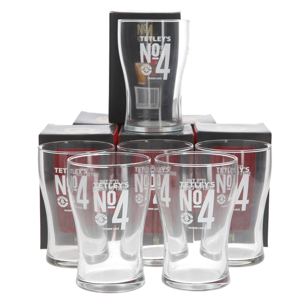 6 x Tetley's No 4 Premium Lager One Pint 20oz Bitter Glass