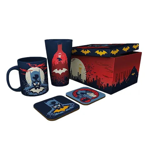 DC BATMAN GLOW IN THE DARK GIFT SET MUG, GLASS,  COASTERS, GIFT BOX